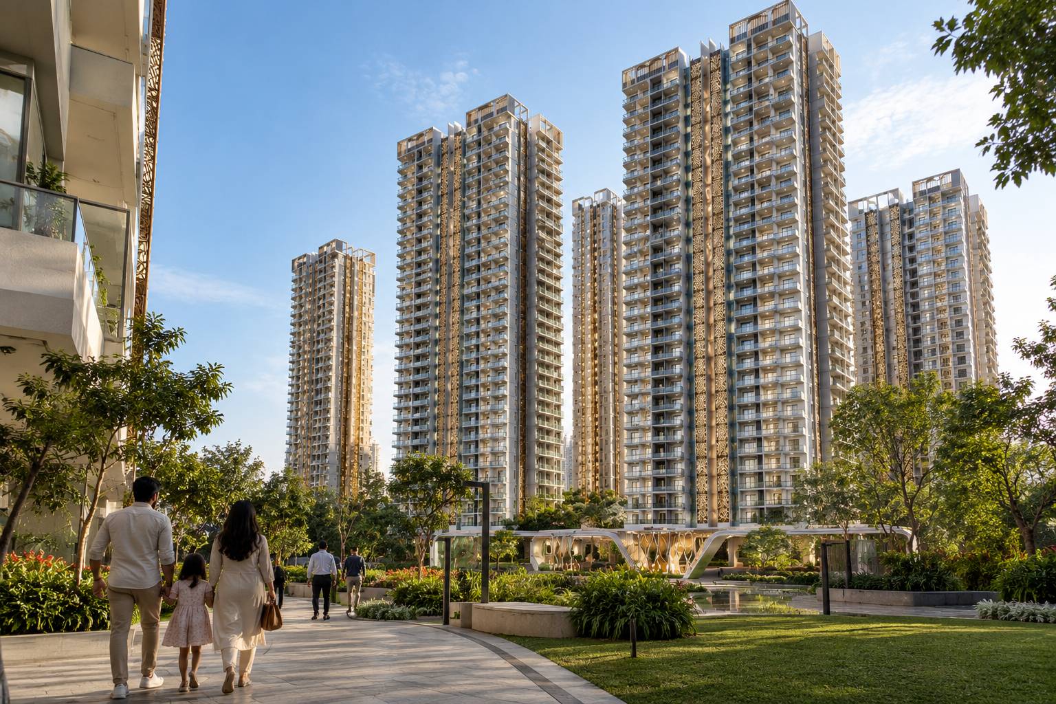 Couple enjoying city views from ARKA's ultra-luxury residence balcony